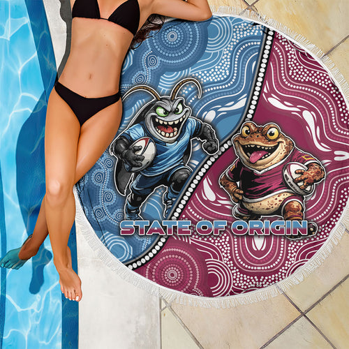 New South Wales And Queensland Beach Blanket Cockroaches With Frogs Aboriginal Art