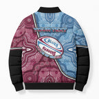 Personalised New South Wales And Queensland Bomber Puffer Jacket Cockroaches With Frogs Aboriginal Art