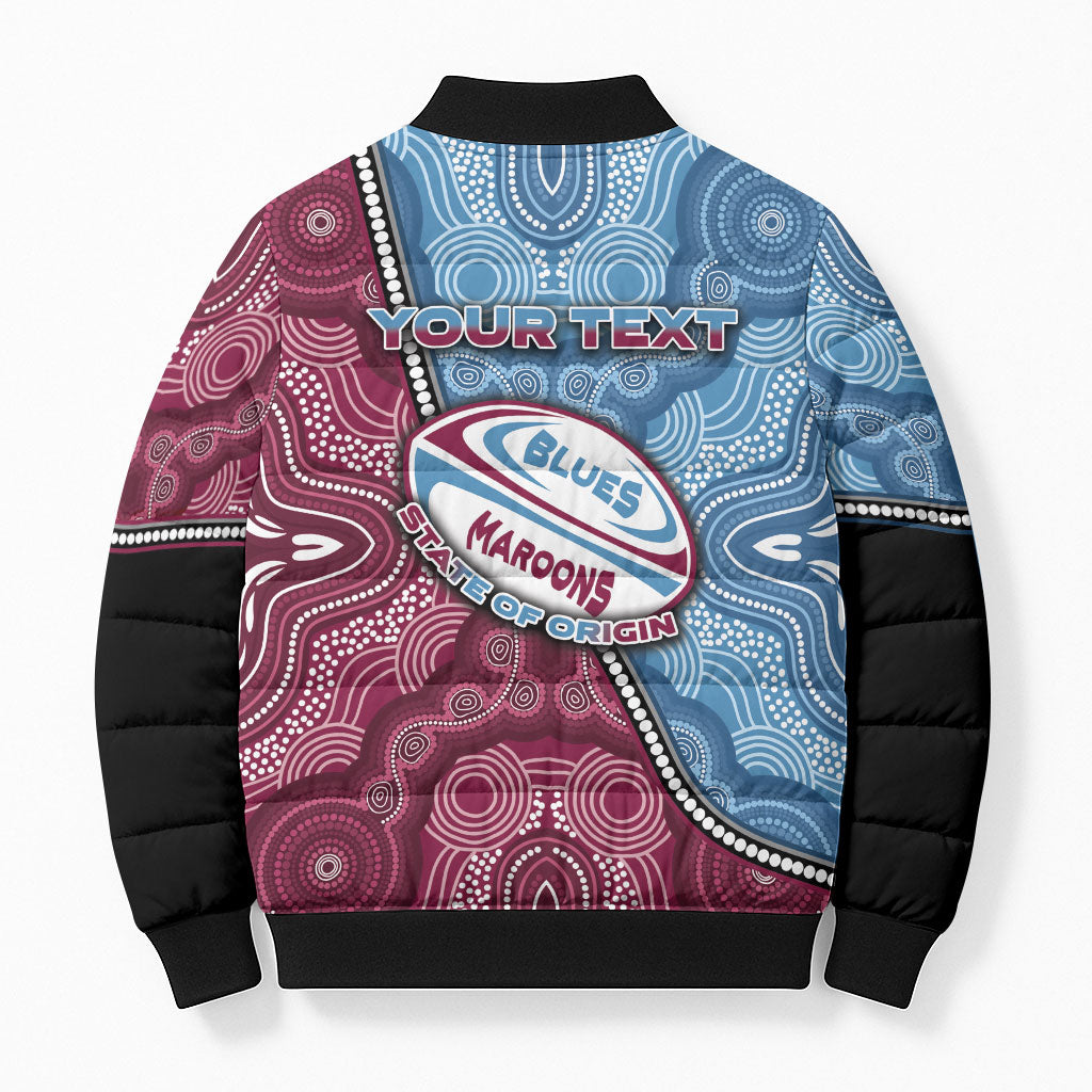 Personalised New South Wales And Queensland Bomber Puffer Jacket Cockroaches With Frogs Aboriginal Art