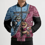 Personalised New South Wales And Queensland Bomber Puffer Jacket Cockroaches With Frogs Aboriginal Art
