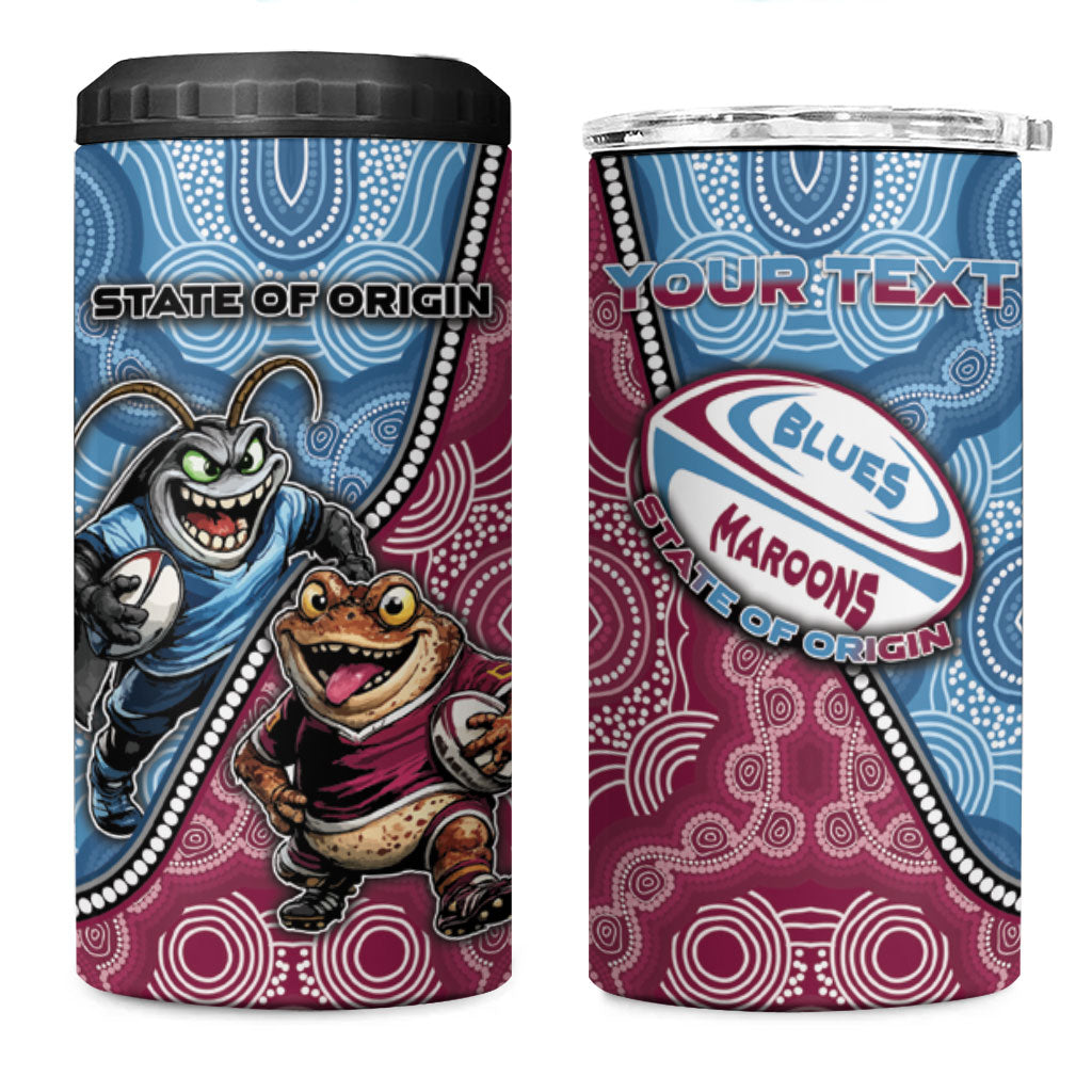 Personalised New South Wales And Queensland 4 in 1 Can Cooler Tumbler Cockroaches With Frogs Aboriginal Art