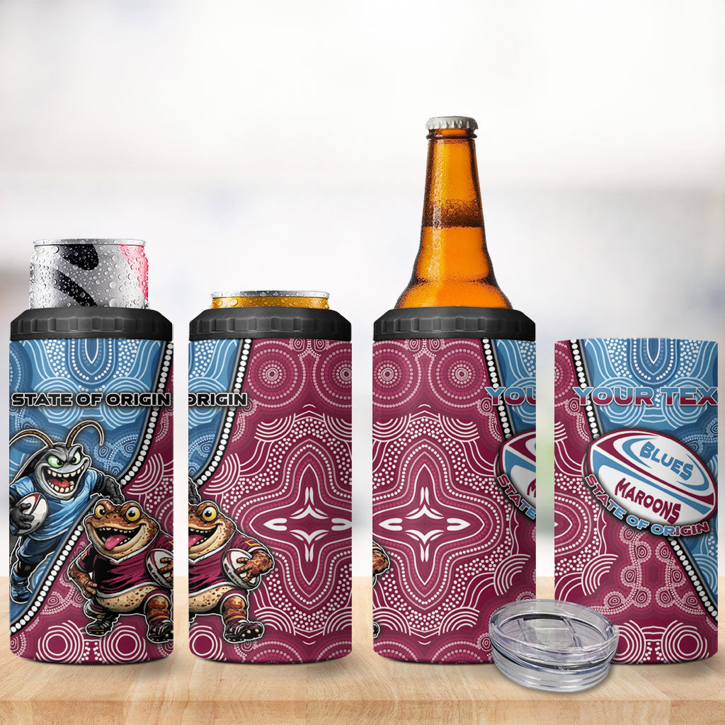 Personalised New South Wales And Queensland 4 in 1 Can Cooler Tumbler Cockroaches With Frogs Aboriginal Art