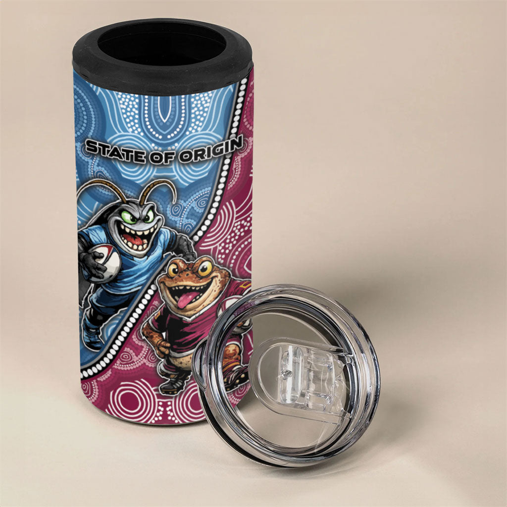 Personalised New South Wales And Queensland 4 in 1 Can Cooler Tumbler Cockroaches With Frogs Aboriginal Art