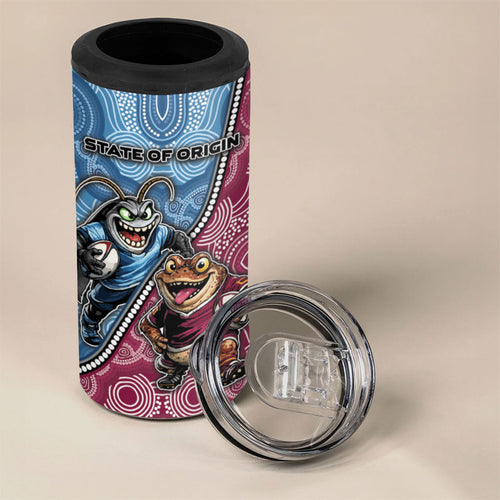 Personalised New South Wales And Queensland 4 in 1 Can Cooler Tumbler Cockroaches With Frogs Aboriginal Art