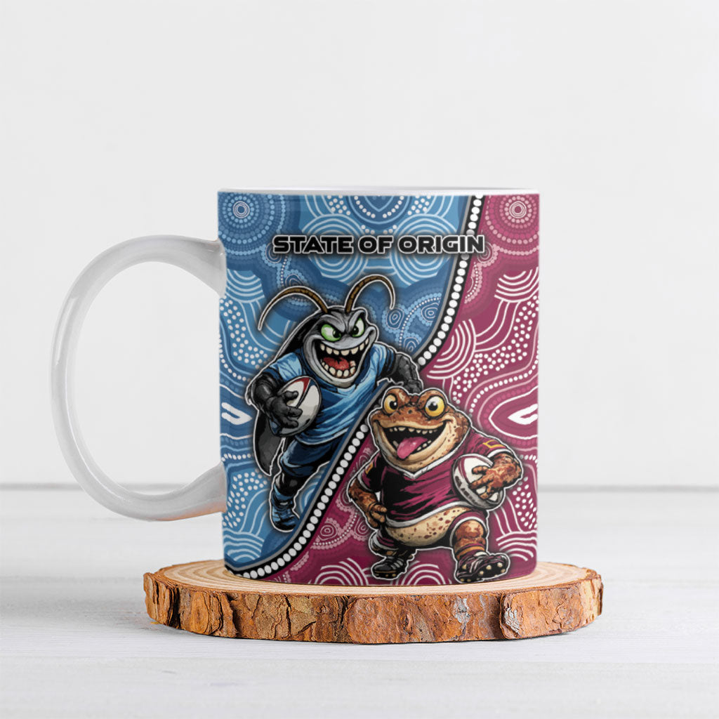 Personalised New South Wales And Queensland Ceramic Mug Cockroaches With Frogs Aboriginal Art