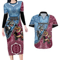 Personalised New South Wales And Queensland Couples Matching Long Sleeve Bodycon Dress and Hawaiian Shirt Cockroaches With Frogs Aboriginal Art
