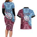Personalised New South Wales And Queensland Couples Matching Long Sleeve Bodycon Dress and Hawaiian Shirt Cockroaches With Frogs Aboriginal Art