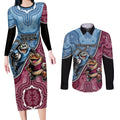 Personalised New South Wales And Queensland Couples Matching Long Sleeve Bodycon Dress and Long Sleeve Button Shirt Cockroaches With Frogs Aboriginal Art