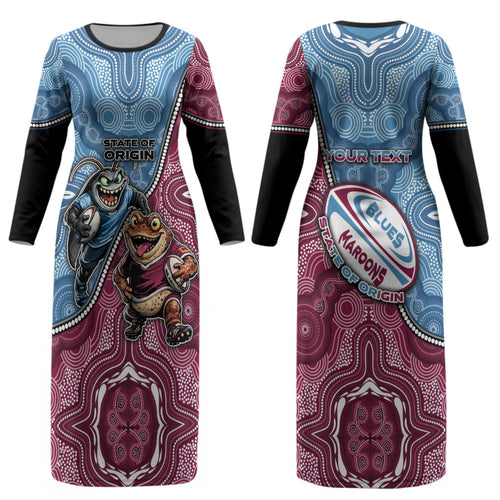 Personalised New South Wales And Queensland Couples Matching Long Sleeve Bodycon Dress and Long Sleeve Button Shirt Cockroaches With Frogs Aboriginal Art DT05