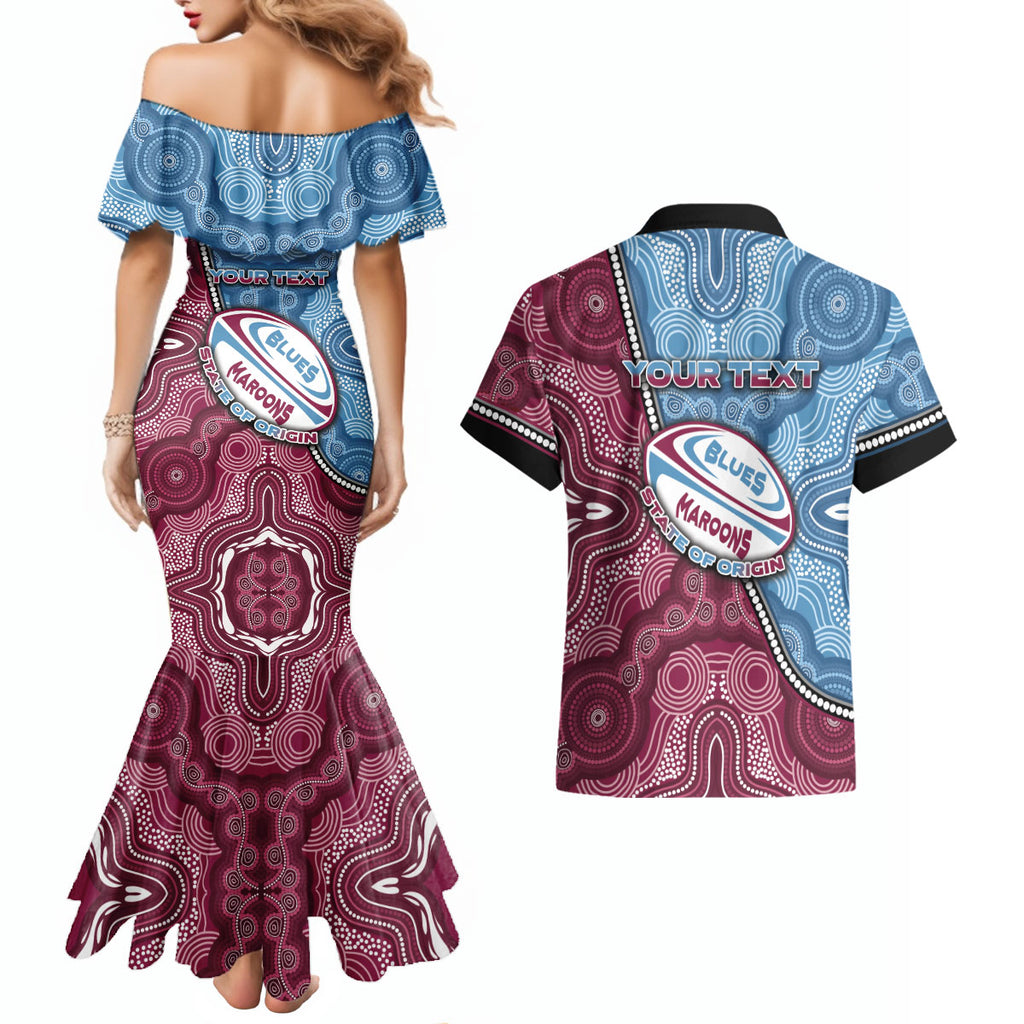 Personalised New South Wales And Queensland Couples Matching Mermaid Dress and Hawaiian Shirt Cockroaches With Frogs Aboriginal Art