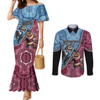 Personalised New South Wales And Queensland Couples Matching Mermaid Dress and Long Sleeve Button Shirt Cockroaches With Frogs Aboriginal Art
