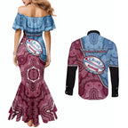 Personalised New South Wales And Queensland Couples Matching Mermaid Dress and Long Sleeve Button Shirt Cockroaches With Frogs Aboriginal Art