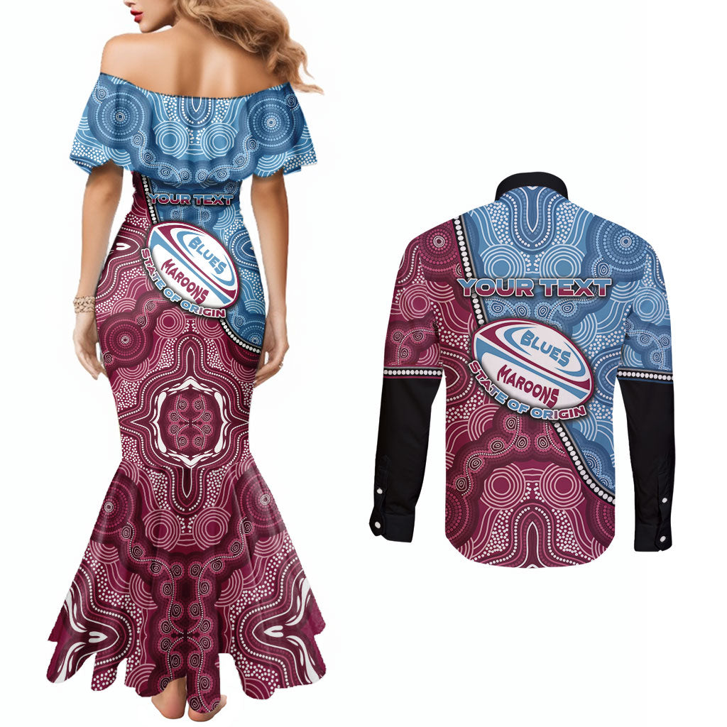 Personalised New South Wales And Queensland Couples Matching Mermaid Dress and Long Sleeve Button Shirt Cockroaches With Frogs Aboriginal Art