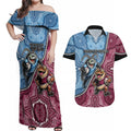 Personalised New South Wales And Queensland Couples Matching Off Shoulder Maxi Dress and Hawaiian Shirt Cockroaches With Frogs Aboriginal Art