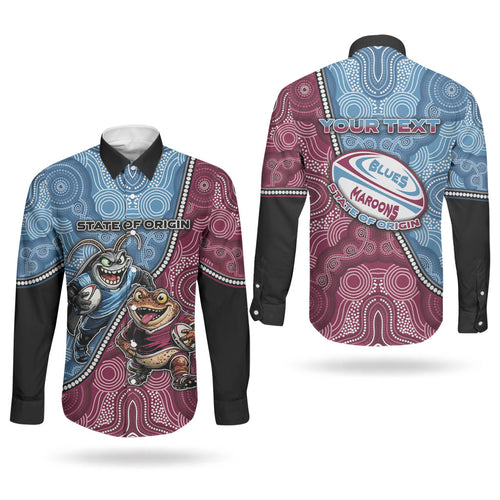 Personalised New South Wales And Queensland Couples Matching Off Shoulder Short Dress and Long Sleeve Button Shirt Cockroaches With Frogs Aboriginal Art