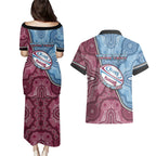 Personalised New South Wales And Queensland Couples Matching Puletasi and Hawaiian Shirt Cockroaches With Frogs Aboriginal Art