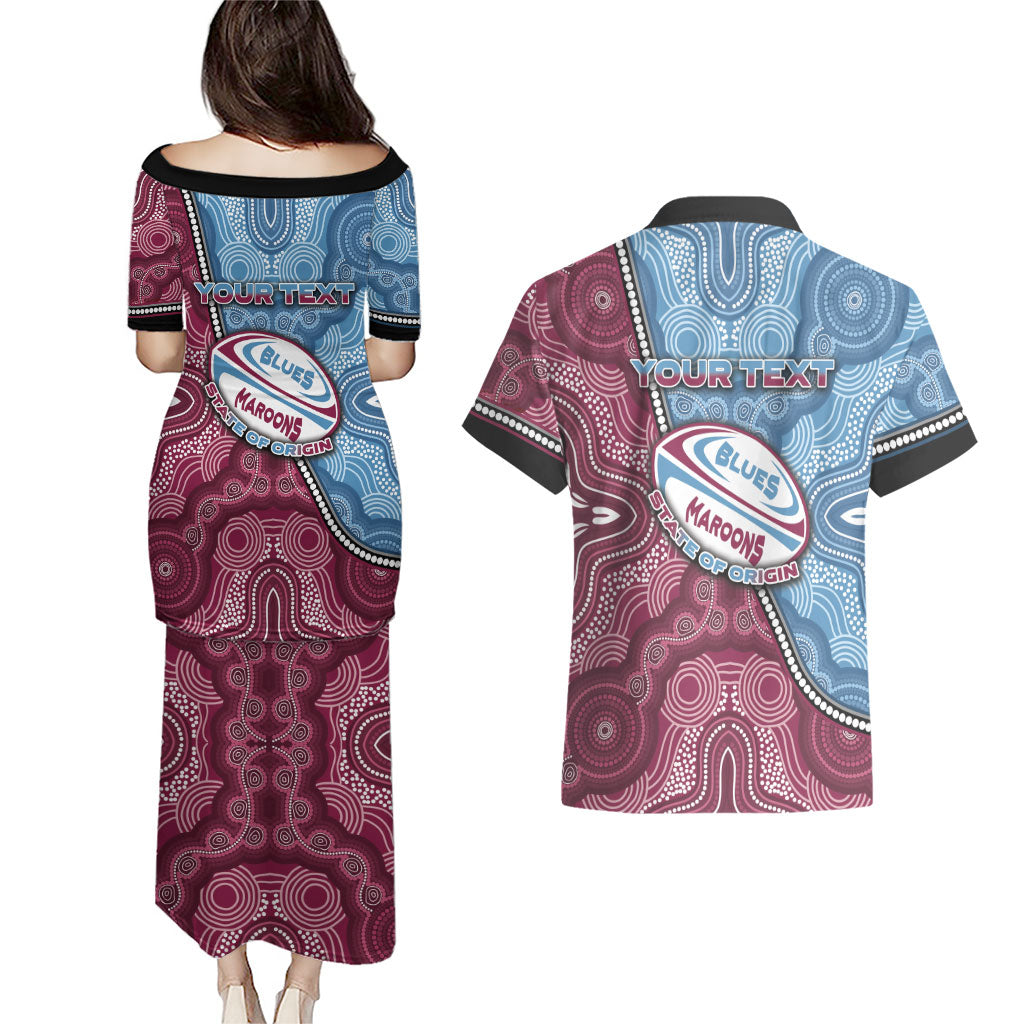 Personalised New South Wales And Queensland Couples Matching Puletasi and Hawaiian Shirt Cockroaches With Frogs Aboriginal Art
