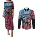Personalised New South Wales And Queensland Couples Matching Puletasi and Long Sleeve Button Shirt Cockroaches With Frogs Aboriginal Art
