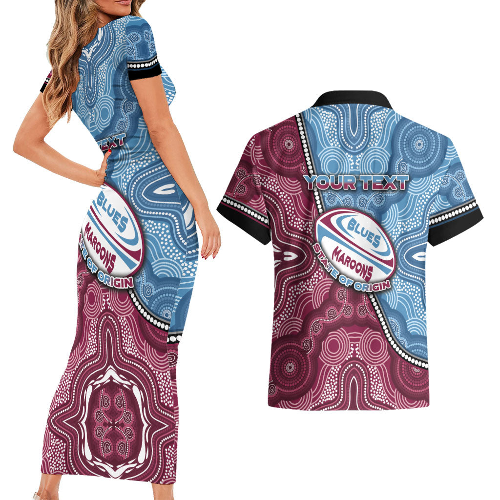 Personalised New South Wales And Queensland Couples Matching Short Sleeve Bodycon Dress and Hawaiian Shirt Cockroaches With Frogs Aboriginal Art