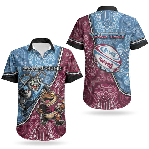 Personalised New South Wales And Queensland Couples Matching Short Sleeve Bodycon Dress and Hawaiian Shirt Cockroaches With Frogs Aboriginal Art