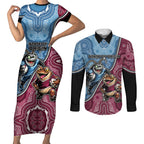 Personalised New South Wales And Queensland Couples Matching Short Sleeve Bodycon Dress and Long Sleeve Button Shirt Cockroaches With Frogs Aboriginal Art