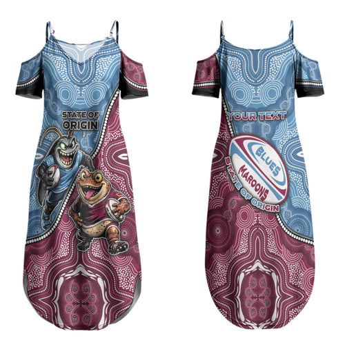 Personalised New South Wales And Queensland Couples Matching Summer Maxi Dress and Long Sleeve Button Shirt Cockroaches With Frogs Aboriginal Art DT05