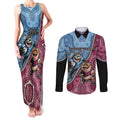 Personalised New South Wales And Queensland Couples Matching Tank Maxi Dress and Long Sleeve Button Shirt Cockroaches With Frogs Aboriginal Art