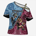 Personalised New South Wales And Queensland Cross Shoulder Shirt Cockroaches With Frogs Aboriginal Art