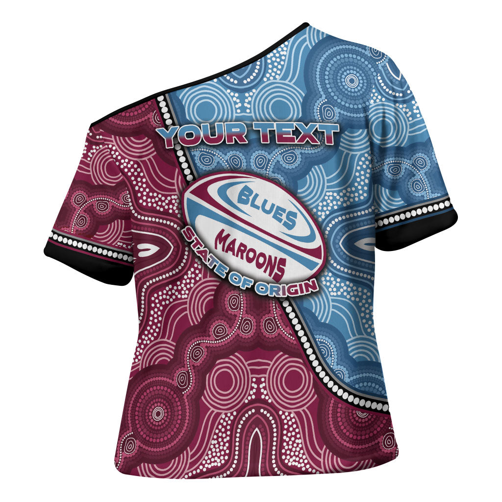 Personalised New South Wales And Queensland Cross Shoulder Shirt Cockroaches With Frogs Aboriginal Art