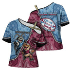 Personalised New South Wales And Queensland Cross Shoulder Shirt Cockroaches With Frogs Aboriginal Art