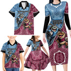 Personalised New South Wales And Queensland Family Matching Long Sleeve Bodycon Dress and Hawaiian Shirt Cockroaches With Frogs Aboriginal Art