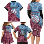 Personalised New South Wales And Queensland Family Matching Long Sleeve Bodycon Dress and Hawaiian Shirt Cockroaches With Frogs Aboriginal Art