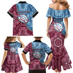 Personalised New South Wales And Queensland Family Matching Mermaid Dress and Hawaiian Shirt Cockroaches With Frogs Aboriginal Art