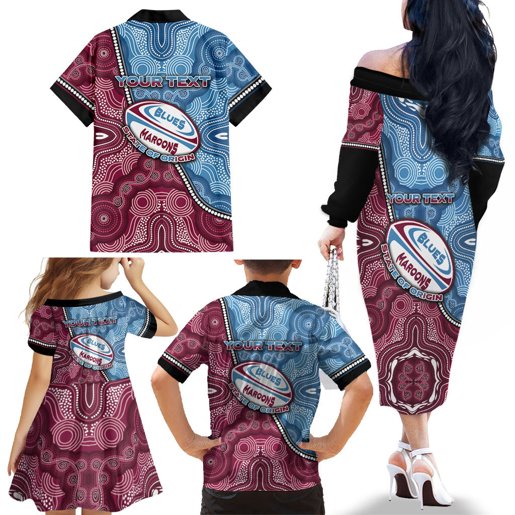Personalised New South Wales And Queensland Family Matching Off The Shoulder Long Sleeve Dress and Hawaiian Shirt Cockroaches With Frogs Aboriginal Art