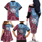 Personalised New South Wales And Queensland Family Matching Off The Shoulder Long Sleeve Dress and Hawaiian Shirt Cockroaches With Frogs Aboriginal Art