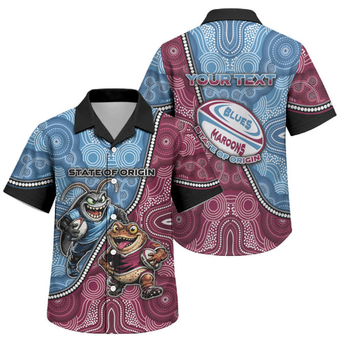 Personalised New South Wales And Queensland Family Matching Off The Shoulder Long Sleeve Dress and Hawaiian Shirt Cockroaches With Frogs Aboriginal Art