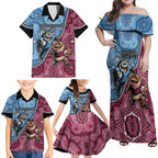 Personalised New South Wales And Queensland Family Matching Off Shoulder Maxi Dress and Hawaiian Shirt Cockroaches With Frogs Aboriginal Art