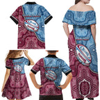 Personalised New South Wales And Queensland Family Matching Off Shoulder Maxi Dress and Hawaiian Shirt Cockroaches With Frogs Aboriginal Art