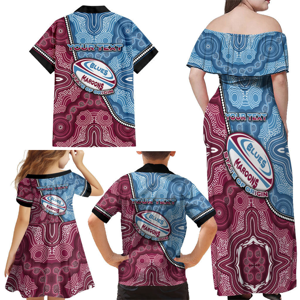 Personalised New South Wales And Queensland Family Matching Off Shoulder Maxi Dress and Hawaiian Shirt Cockroaches With Frogs Aboriginal Art