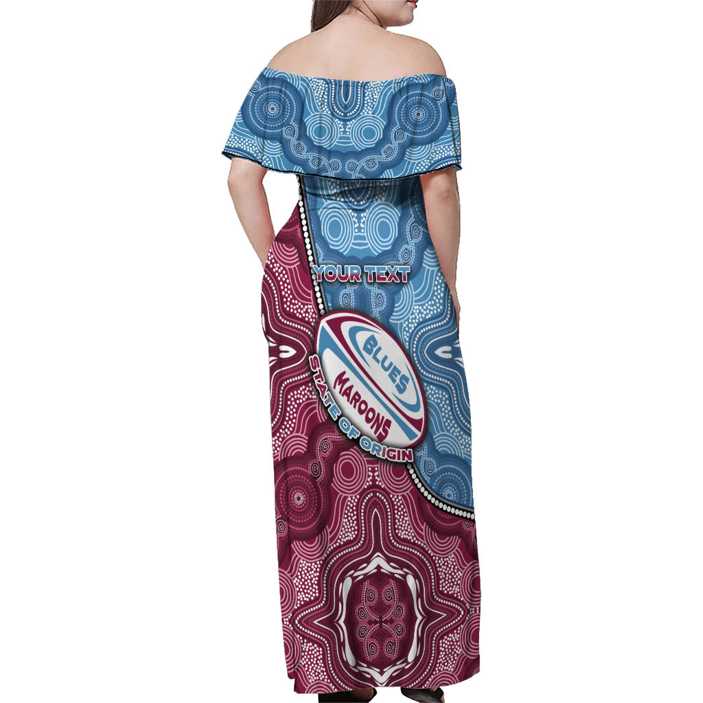 Personalised New South Wales And Queensland Family Matching Off Shoulder Maxi Dress and Hawaiian Shirt Cockroaches With Frogs Aboriginal Art