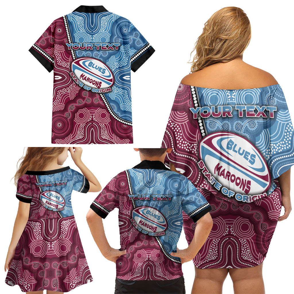 Personalised New South Wales And Queensland Family Matching Off Shoulder Short Dress and Hawaiian Shirt Cockroaches With Frogs Aboriginal Art