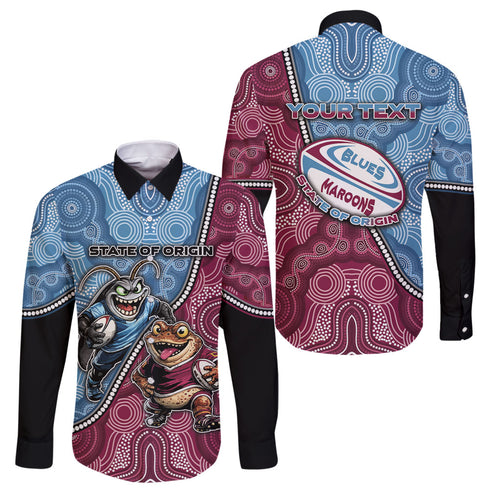 Personalised New South Wales And Queensland Family Matching Off Shoulder Short Dress and Hawaiian Shirt Cockroaches With Frogs Aboriginal Art