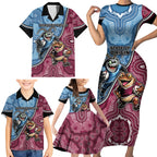 Personalised New South Wales And Queensland Family Matching Short Sleeve Bodycon Dress and Hawaiian Shirt Cockroaches With Frogs Aboriginal Art