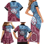 Personalised New South Wales And Queensland Family Matching Short Sleeve Bodycon Dress and Hawaiian Shirt Cockroaches With Frogs Aboriginal Art