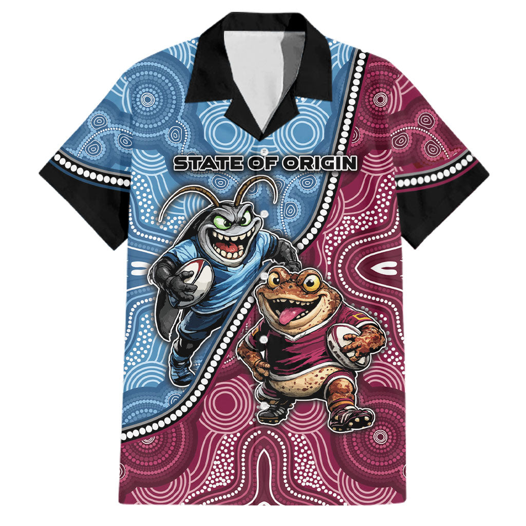 Personalised New South Wales And Queensland Family Matching Short Sleeve Bodycon Dress and Hawaiian Shirt Cockroaches With Frogs Aboriginal Art