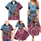 Personalised New South Wales And Queensland Family Matching Summer Maxi Dress and Hawaiian Shirt Cockroaches With Frogs Aboriginal Art