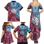 Personalised New South Wales And Queensland Family Matching Summer Maxi Dress and Hawaiian Shirt Cockroaches With Frogs Aboriginal Art