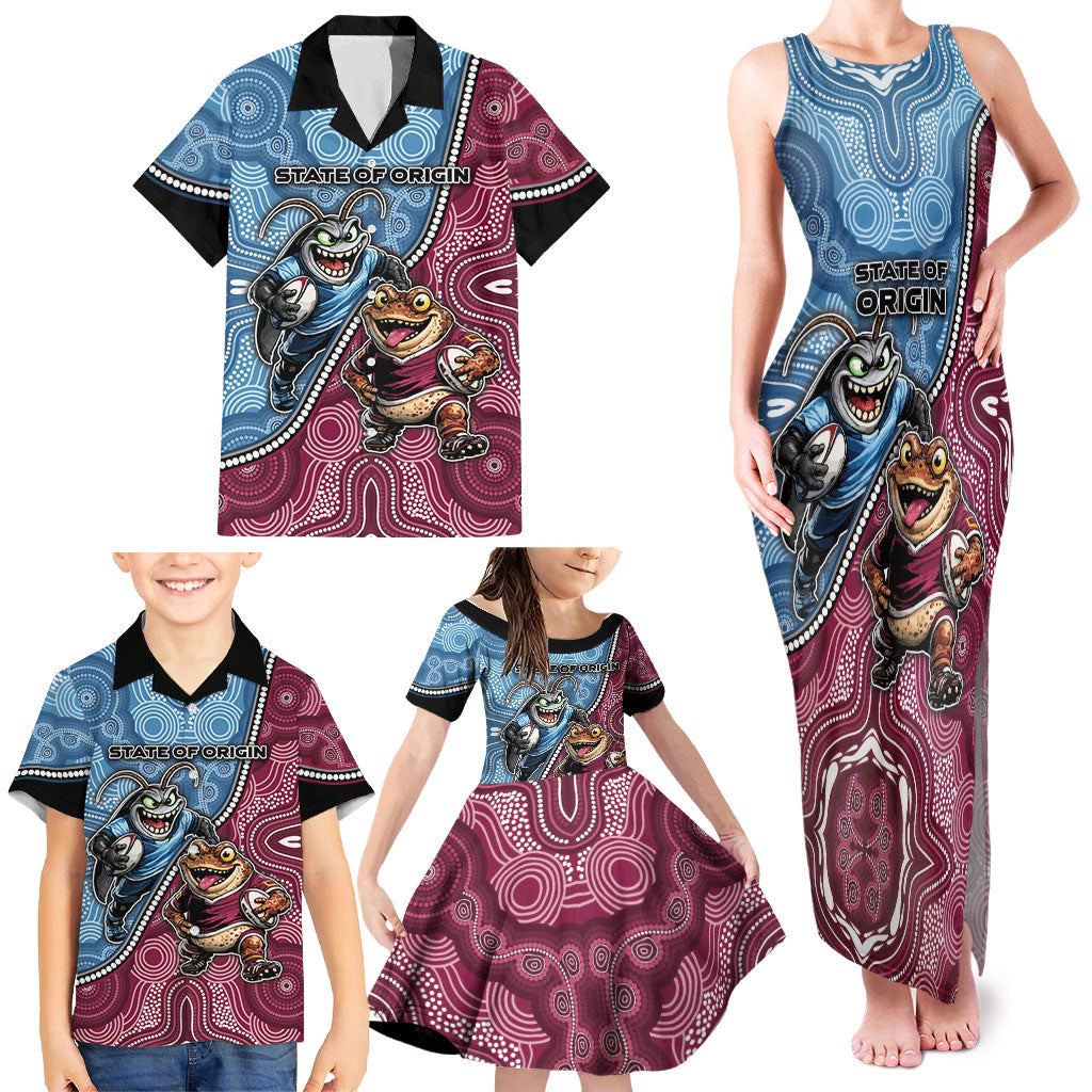 Personalised New South Wales And Queensland Family Matching Tank Maxi Dress and Hawaiian Shirt Cockroaches With Frogs Aboriginal Art