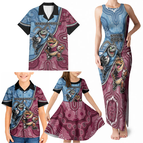 Personalised New South Wales And Queensland Family Matching Tank Maxi Dress and Hawaiian Shirt Cockroaches With Frogs Aboriginal Art