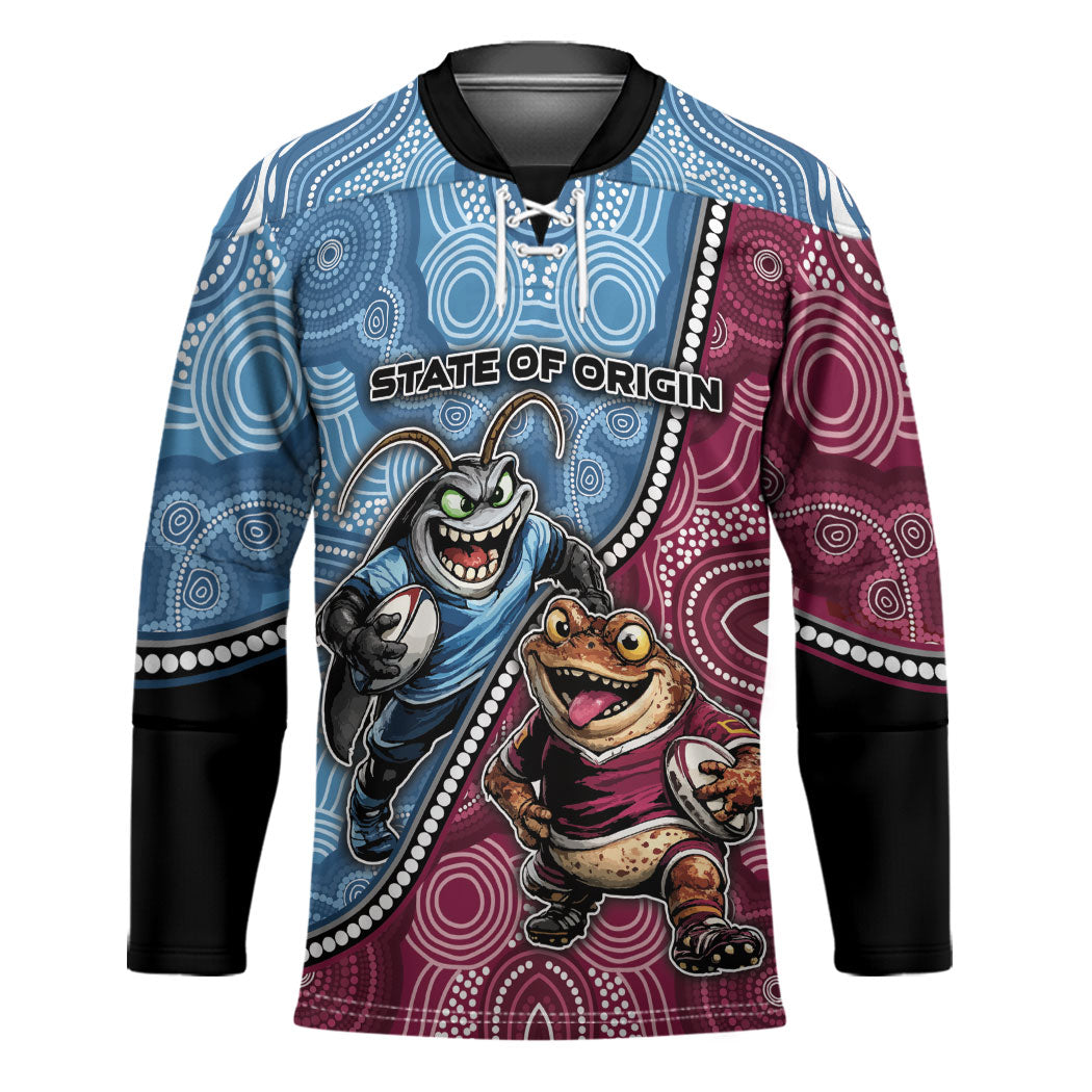 Personalised New South Wales And Queensland Hockey Jersey Cockroaches With Frogs Aboriginal Art